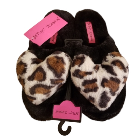 NWT Betsey Johnson Leopard Heart Slippers - Picture 1 of 6